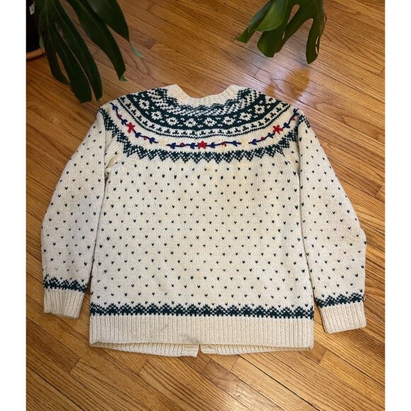 Vintage 80s Women’s Large Eddie Bauer Holiday XMAS Wool Cardigan Sweater - Picture 2 of 9